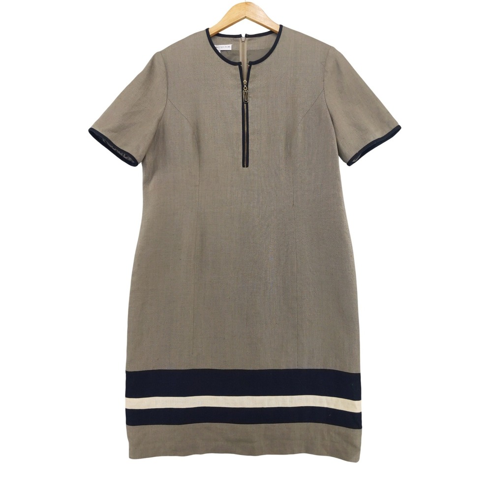 Anne Crimmins for Umi Collections Linen Dress Women 16 Taupe Vintage Zip‎ Shift